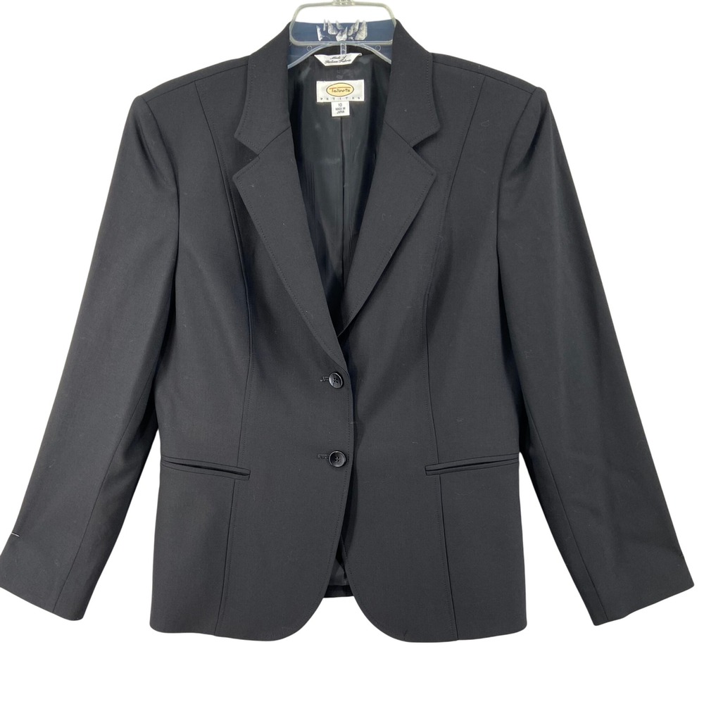 Talbots Petites Blazer Jacket Sz 10P Black Wool‎ Spandex Lined Career